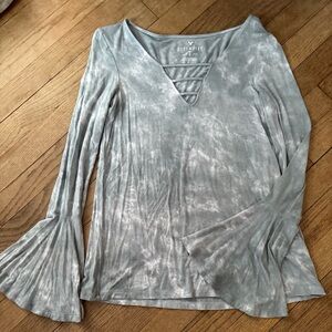 American Eagle Soft & Sexy Long Sleeve Light Green White Tie Dye Top Extra Small
